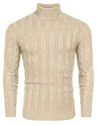 Rollkragenpullover Herren Zopfmutser Pullover Slim Fit Strickpullover Basic Langarmshirt Roll Neck Sweatshirt Khaki S