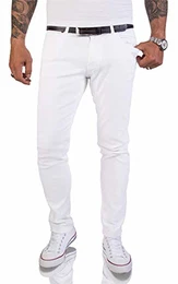 Herren Jeans Hose Weiß Slim Fit Stretch Jeans Herrenjeans Herrenhose Denim Stonewashed Weisse Herren Jeans RC-2155 Snow White W32 L32