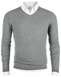 MOCOTONO Herren Pullover V-Ausschnitt Langarmshirt Strickpullover Grau