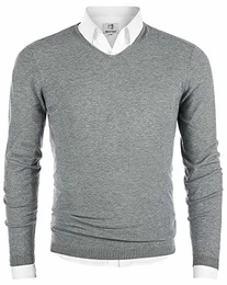 MOCOTONO Herren Pullover V-Ausschnitt Langarmshirt Männer Strickpullover Grau M