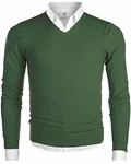 MOCOTONO Herren Pullover V-Ausschnitt Langarmshirt Strickpullover Grün