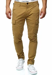 Herren Mathews Cargohose aus Baumwolle mit 8 Taschen Lange Regular Fit Cargo Hose Baumwollhose Freizeithose Wanderhose Trekkinghose Men Pants Outdoorhose für Männer Amber M