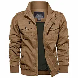 Herrenjacke Bomberjacke Baumwolle Arbeitsjacke Herbst Piloten Windbreaker Coat, (Khaki, M)