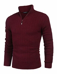 Herren Langarm Strickpullover Feinstrick Basics Pullover Grobstrick Pullover Mit Stehkragen Und Reißverschluss GrobstrickSweatshirt