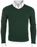 MOCOTONO Herren Pullover V-Ausschnitt Langarmshirt Strickpullover Dunkelgrün