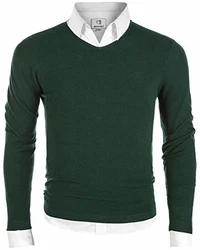 MOCOTONO Herren Pullover V-Ausschnitt Langarmshirt Strickpullover Dunkelgrün