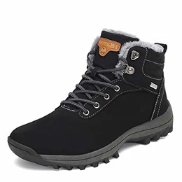 Winterstiefel Herren Damen Gefüttert Winterschuhe Wasserdicht Warme Wanderschuhe Winter Trekkingschuhe rutschfest Outdoor Winter Boots Schneestiefel Schwarz 43 EU