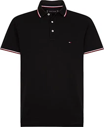 Herren Poloshirt Kurzarm Core Tommy Tipped Slim Fit, Schwarz (Black), L