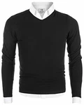 MOCOTONO Herren Pullover V-Ausschnitt Langarmshirt Strickpullover Schwarz