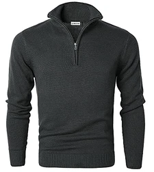 MOCOTONO Herren Pullover Reißverschluss Stehkragen Zip Neck Langarm Sweatshirt Schwarz