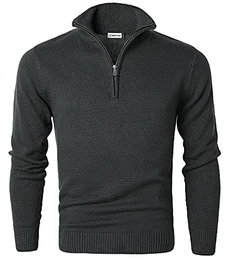 Herren Pullover Reißverschluss Stehkragen Zip Neck Langarm Baumwolle Feinstrick Pullover Sweatshirt Schwarz M