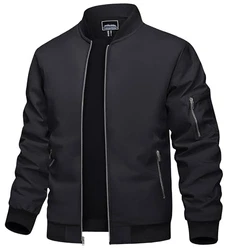TACVASEN Herren Bomberjacke Fliegerjacke Übergangsjacke Pilotenjacke Schwarz