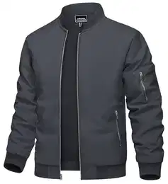 Herren Sommer Jacket College Jacke Bomberjacke Leichte Fliegerjacke Pilotenjacke Bomber Freizeitjacke mit Taschen (L, Dunkelgrau)