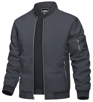 TACVASEN Herren Bomberjacke Fliegerjacke Übergangsjacke Pilotenjacke Dunkelgrau