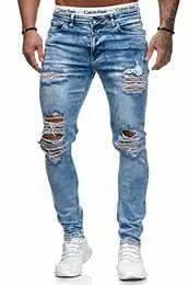 Herren Jeans Denim Zerrissen Slim Fit Used Destroyed Design Light Blue (32/32)
