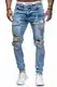 Code47 Herren Jeans Denim Zerrissen Slim Fit Used Destroyed Design Light Blue (32/32)