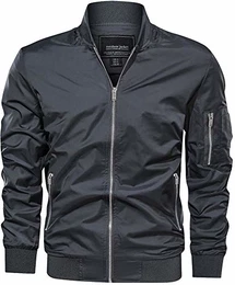 Übergangsjacke Herren College Jacke Männer Bomberjacke leichte Fliegerjacke US Army Pilotenjacke Bomber Motorradjacke Stehkragen Freizeitjacke Windjacke Baseballjacke Grau