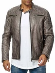 Redbridge Herren Jacke Übergangsjacke Biker Lederjacke Echtleder mit gesteppten Bereichen Dirty Grau
