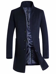 Herren Mantel Business Wollmantel Warm Wintermantel Lange Jacken Dick Dunkelblau M