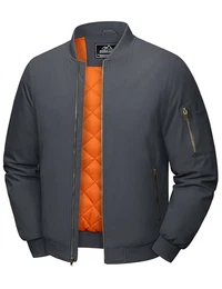 Herren Bomber Jacke Warm Gefüttert Winterjacke Winddicht Freizeitjacke Herren Militär Arbeit Übergangsjacke Retro Piloten Mantel mit 4 Taschen Grau M