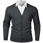 iClosam Herren Strickjacke Cardigan Mit V-Ausschnitt Dunkelgrau