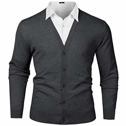 iClosam Herren Strickjacke Cardigan Mit V-Ausschnitt Dunkelgrau