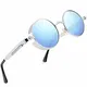 FEIDU Retro Vintage Runde sonnenbrille herren - Polarisiert mit rundem Metallrahmen,sonnenbrille damen FD 3013 (Y-Blau Silber, 1.81)
