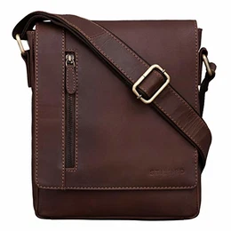 ''''Easton'''' Kleine Messenger Bag Echt Leder Vintage Umhängetasche im Hochformat 10,1 Zoll Tablet Tasche für iPad DIN A5 Schultertasche Echtleder, Farbe:Havanna - braun