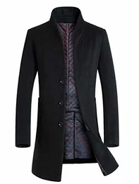 Herren Mantel Business Wollmantel Warm Wintermantel Lange Jacken Dick Schwarz M