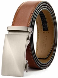 Gürtel Herren Braun Stufenlos Verstellbar, Automatik Ledergürtel Herren Braun Ratsche für Herren Business Anzug, 35mm Gürtel ohne Löcher, Größe Angepasst