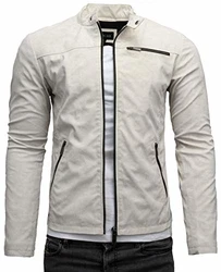Crone Vego Herren Eco-Lederjacke Cleane Leichte Basic Jacke Vegan Creme Beige