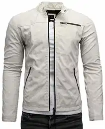 Vego Herren Eco-Lederjacke Cleane Leichte Basic Jacke Vegan (M, Creme Beige (Ecoleder))