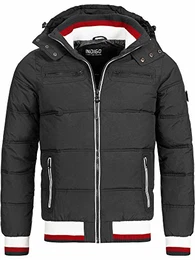 Indicode Herren Marlon Steppjacke in Daunenjacken-Optik mit Abnehmbarer Kapuze warme Winterjacke gefütterte Übergangsjacke Regenjacke mit 6 Taschen Jacke für Männer Black Mix M