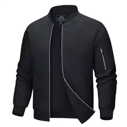 Blouson Herren Jacke Leichte Bomberjacke Winddichte Übergangsjacke Freizeit Fliegerjacke mit Taschen, Schwarz, XL