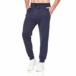 Jogginghose Herren Baumwolle Sporthose Männer Lang Trainingshose mit Reißverschluss Taschen Blau M