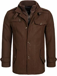 Indicode Herren Brandon Wollmantel Kurzmantel mit Stehkragen Warmer Wollmantel kurzer Herrenmantel Wintermantel Winterjacke Herrenjacke Jacke Mantel für Männer Demitasse M