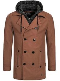 Herren Cliff Kurzmantel mit Stehkragen Wollmantel Herrenmantel Mantel Camel XXL
