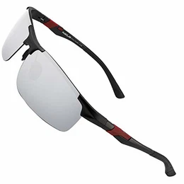 PUKCLAR Sonnenbrille Herren Polarisierte Sportbrille Fahrerbrille Al-Mg Metall Rechteckig Rahme Cat 3 CE