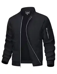Blouson Herren Jacke Leichte Bomberjacke Winddichte Übergangsjacke Freizeit Fliegerjacke mit Taschen, Schwarz, M