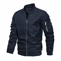 Herren Piloten Jacke Outdoor Winddicht Übergangsjacke Stehkragen Langarm Jacke Herbstjacke Militär Fliegerjacke Blouson mit Innentasche Dunkelblau M (Etikett: L)