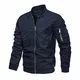 MAGCOMSEN Herren Piloten Jacke Outdoor Winddicht Übergangsjacke Stehkragen Langarm Jacke Herbstjacke Militär Fliegerjacke Blouson mit Innentasche Dunkelblau M (Etikett: L)