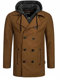 Indicode Herren Cliff Kurzmantel aus hochwertiger Wollmischung mit Stehkragen kurzer Wollmantel moderner Herrenmantel Lange Jacke Wintermantel Zweireiher Mantel für Männer Camel M