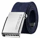 VINTAGE BASICS Unisex Stoffgürtel 130cm Lang - 3,8cm Breit - Herren und Damen Gürtel - stufenlos verstellbarer Canvas Belt - Metallschnalle Blau