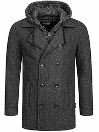 Indicode Herren Cliff Kurzmantel aus hochwertiger Wollmischung mit Stehkragen kurzer Wollmantel moderner Herrenmantel Lange Jacke Wintermantel Zweireiher Mantel für Männer Black Mix M