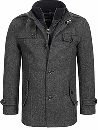 Herren Brandon Kurzmantel mit Stehkragen Herrenmantel Wollmantel Mantel Männer Black Mix M