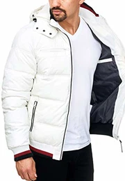 Indicode Herren Marlon Steppjacke in Daunenjacken-Optik mit Abnehmbarer Kapuze warme Winterjacke gefütterte Übergangsjacke Regenjacke mit 6 Taschen Jacke für Männer Optical White M