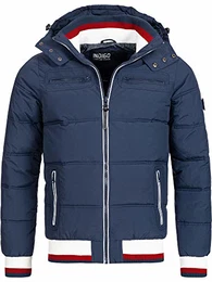 Herren Marlon Steppjacke in Daunenjacken-Optik mit Abnehmbarer Kapuze warme Winterjacke gefütterte Übergangsjacke Regenjacke mit 6 Taschen Jacke für Männer Navy Mix S