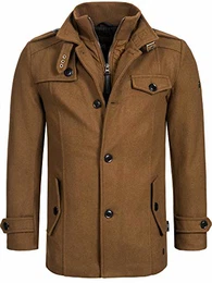 Herren Brandon Kurzmantel mit Stehkragen Herrenmantel Wollmantel Mantel Männer Camel L