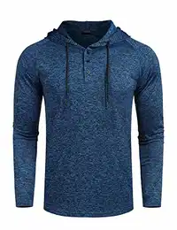Kapuzenpullover Herren Lange Basic Hoodie Sportshirt Causal Sweatshirts Jogging Langarmshirts mit Knopfleiste für Männer Blau M
