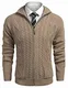 MAXMODA Herren Strickjacke mit Reissverschluss Grobstrick Pullover Jacke Stehkragen Cardigan Slim Fit Strickpullover Winter Khaki m
